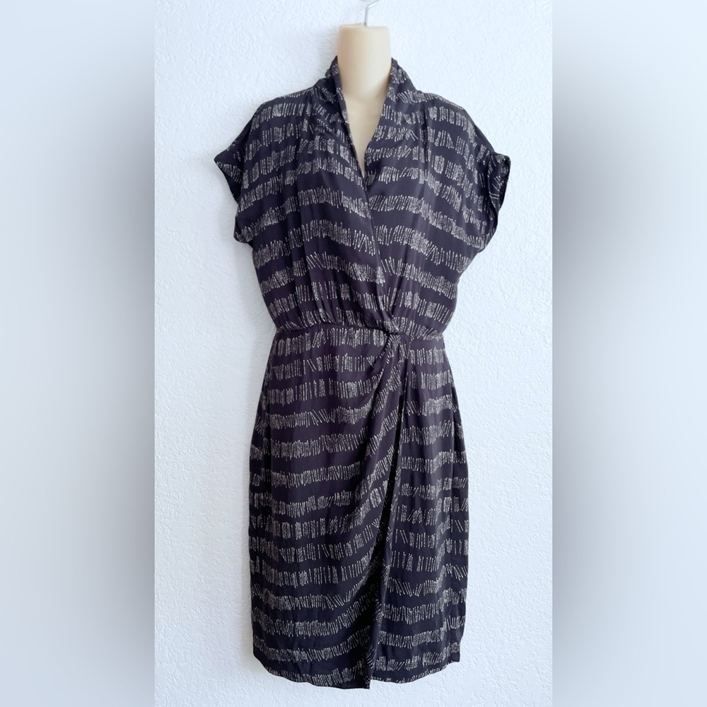 MM Lafleur Navy and Silver Patterned Wrap Dress